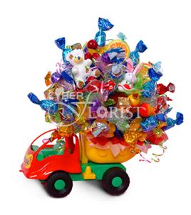 candy bouquet with truck